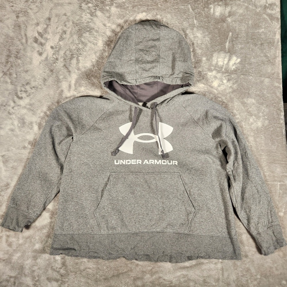 Under Armour Hoodie Mens XL 1X Gray Excellent Rival Fleece Logo Pullover 1374403